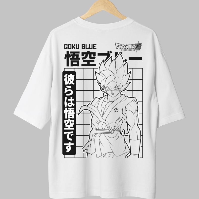 Tricou Anime Dragon Ball -Goku Blue Monocrom alb fata