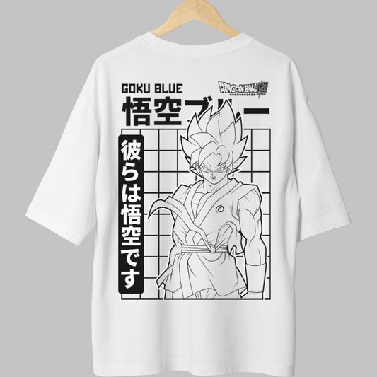Tricou Anime Dragon Ball -Goku Blue Monocrom alb fata