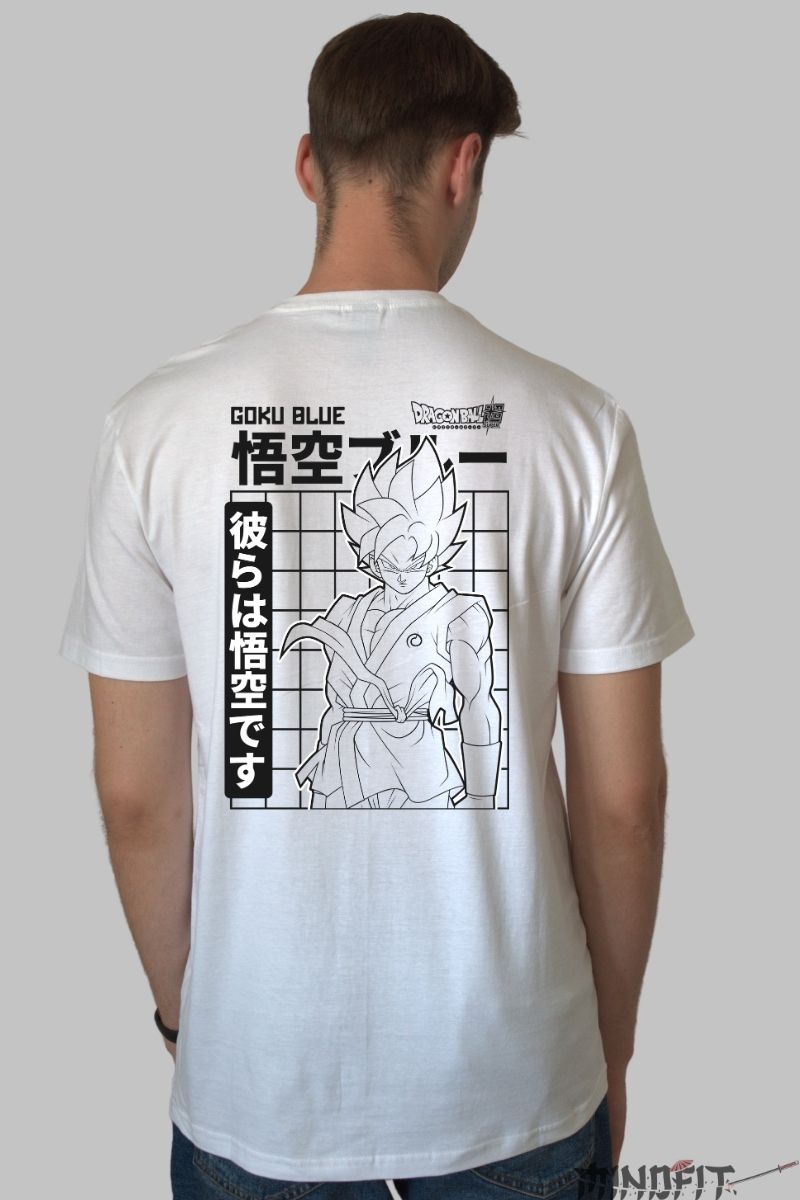 Tricou Anime Dragon Ball -Goku Blue Monocrom alb negru spate