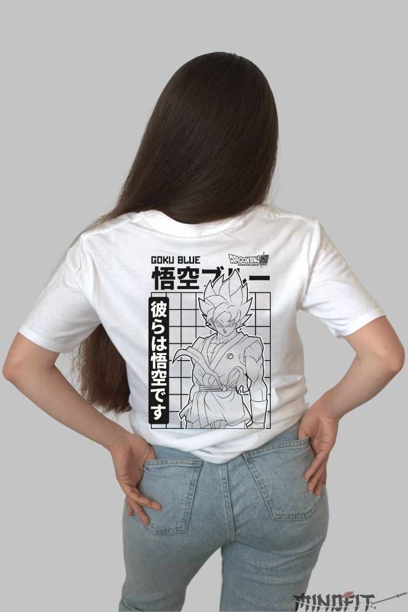 Tricou Anime Dragon Ball -Goku Blue Monocrom alb negru spate