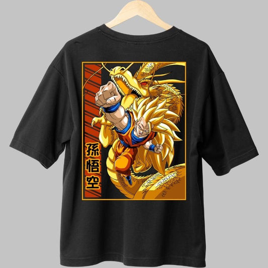 Tricou Anime Dragon Ball -Goku SSJ & Shenron negru fata