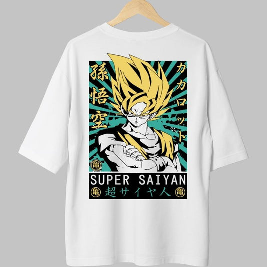 Tricou Anime Dragon Ball -Goku Super Saiyan Poster alb fata