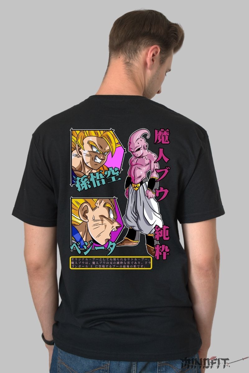 Tricou Anime Dragon Ball -Majin Buu vs Goku si Vegeta barbat negru spate