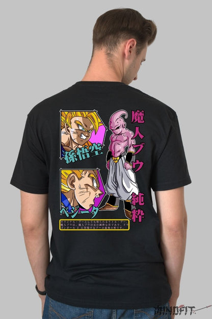 Tricou Anime Dragon Ball -Majin Buu vs Goku si Vegeta barbat negru spate