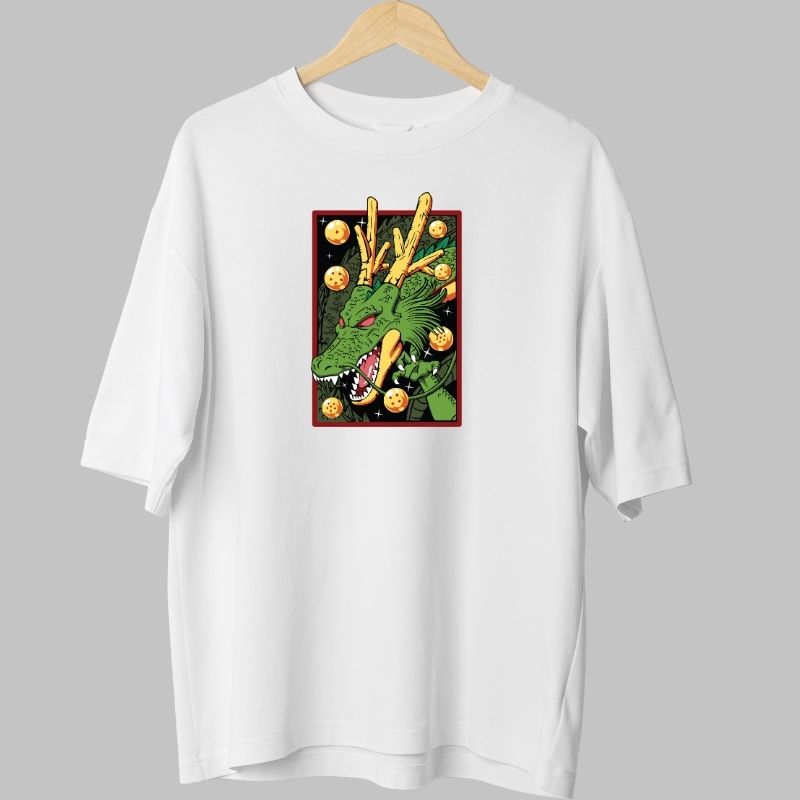 Tricou Anime Dragon Ball -Shenron & Dragon Balls alb spate