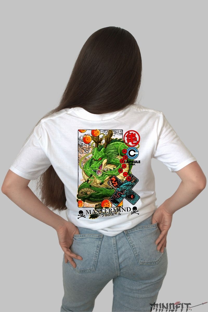 Tricou Anime Dragon Ball -Shenron & Dragon Balls alb negru spate