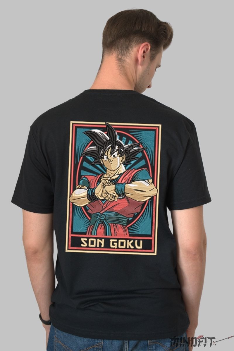 Tricou Anime Dragon Ball -Son Goku Retro Style barbat negru spate