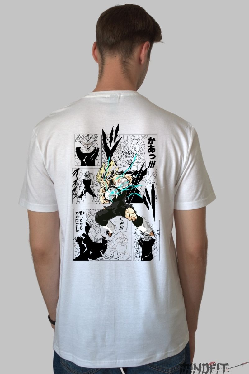 Tricou Anime Dragon Ball -Vegeta Lightning Power alb negru spate