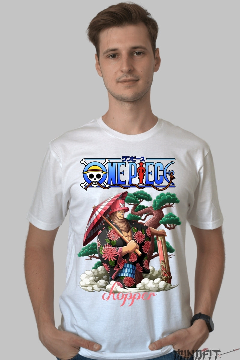Tricou Anime One Piece - Chopper Samurai Warrior barbat alb