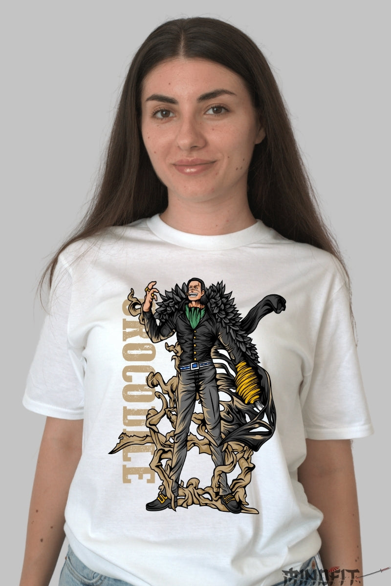 Tricou Anime One Piece - Crocodile Lord of Sand dama alb