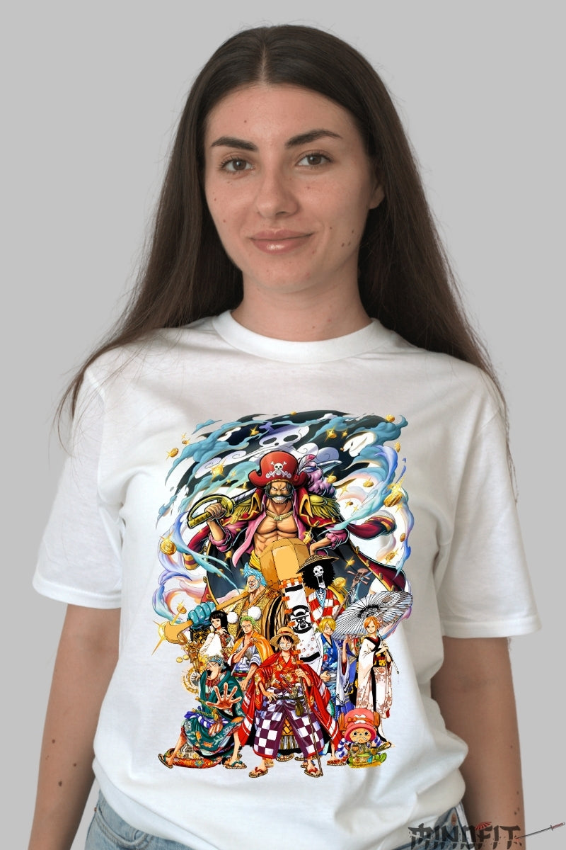 Tricou Anime One Piece - Eroii din Wano si Regele Piratilor dama alb