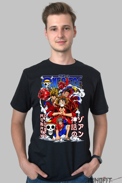 Tricou Anime One Piece - Eroii Straw Hat in actiune epica barbat negru