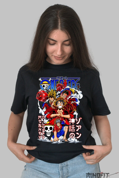 Tricou Anime One Piece - Eroii Straw Hat in actiune epica dama negru