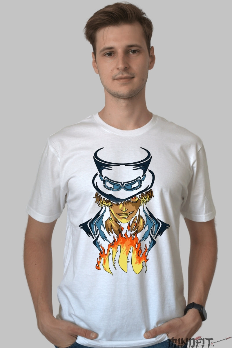 Tricou Anime One Piece - Flacara Fratelui Portgas D. Ace barbat alb
