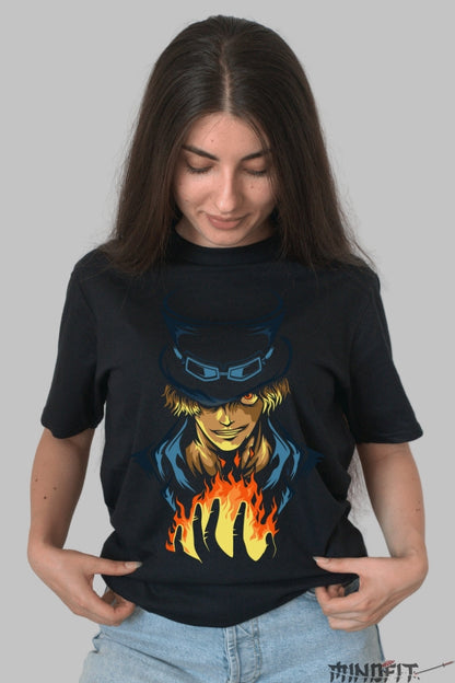 Tricou Anime One Piece - Flacara Fratelui Portgas D. Ace dama negru
