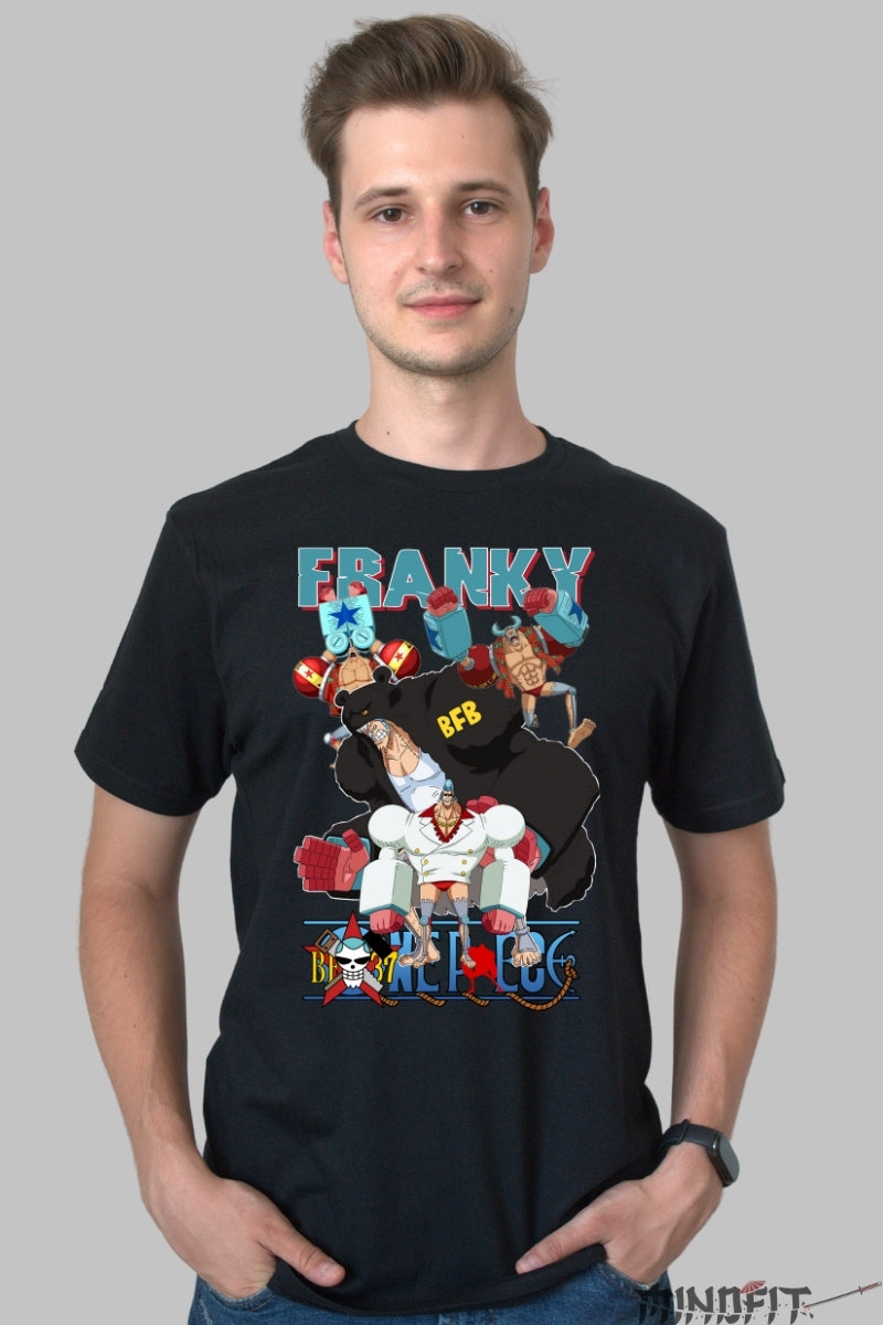 Tricou Anime One Piece - Franky Cyborg Power barbat negru