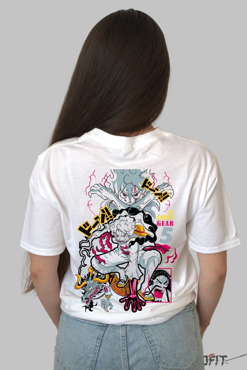 Tricou Anime One Piece - Luffy Gear 5 Awakening dama alb