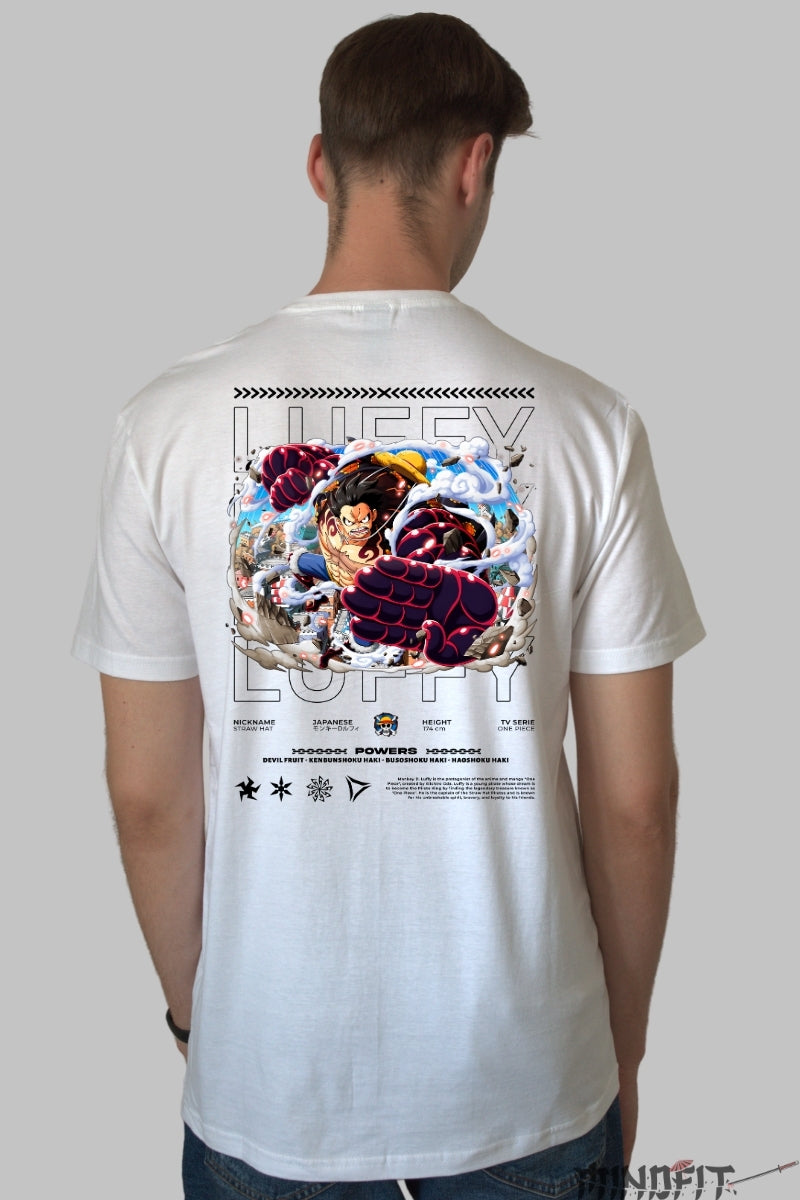Tricou Anime One Piece - Luffy Gear Fourth Battle Mode barbat alb