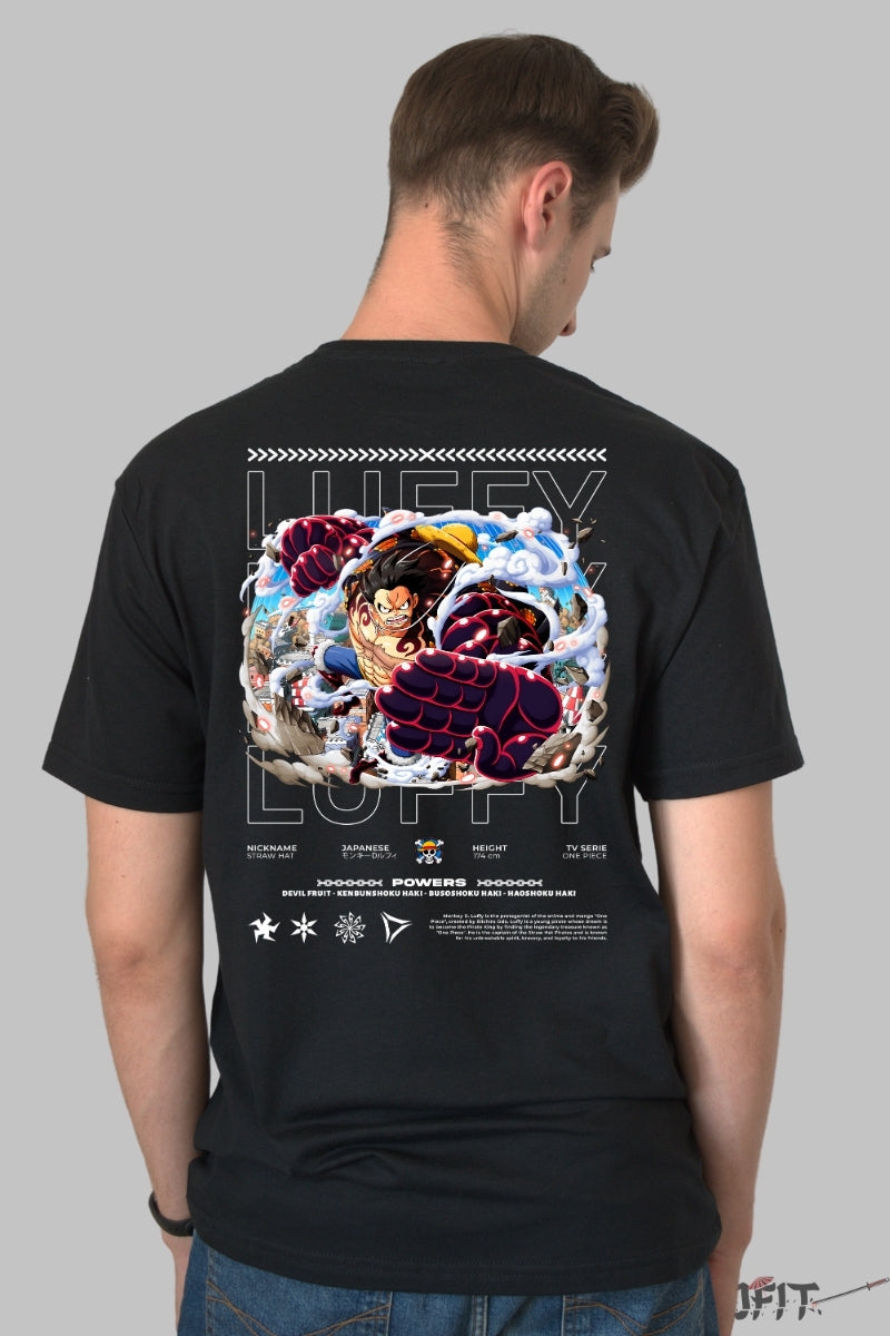 Tricou Anime One Piece - Luffy Gear Fourth Battle Mode barbat negru