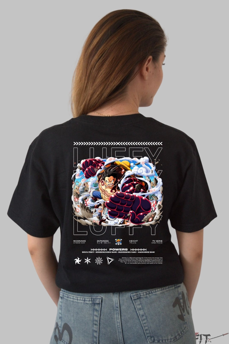 Tricou Anime One Piece - Luffy Gear Fourth Battle Mode dama negru