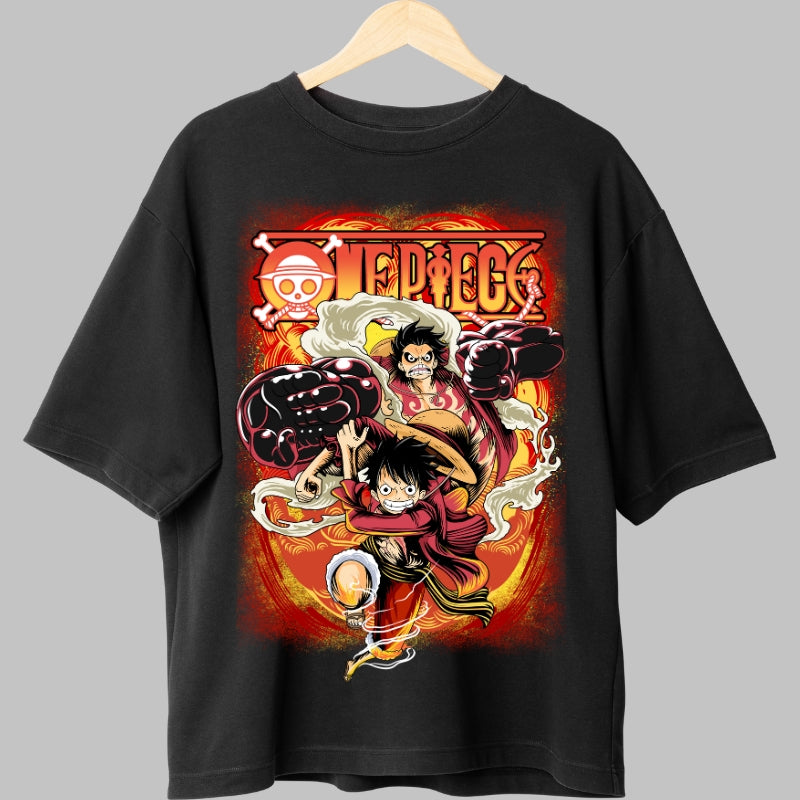 Tricou Anime One Piece - Luffy Gear Fourth Fire Rush fata