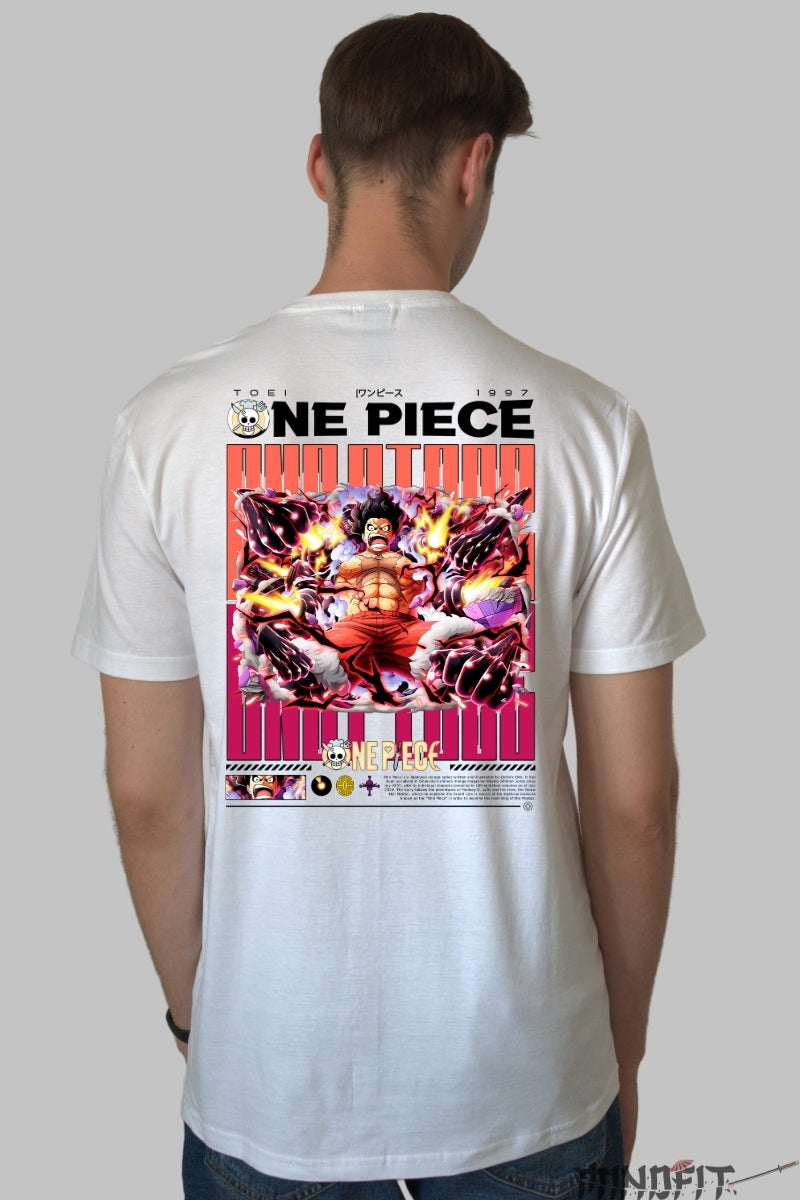 Tricou Anime One Piece - Luffy Gear Fourth Full Power barbat alb