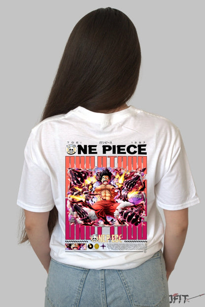 Tricou Anime One Piece - Luffy Gear Fourth Full Power dama alb