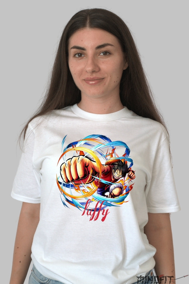 Tricou Anime One Piece - Luffy Gear Power Punch dama alb