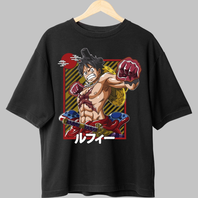 Tricou Anime One Piece - Luffy Red Warrior Edition fata