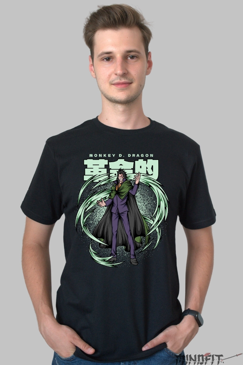 Tricou Anime One Piece - Monkey D. Dragon Rebel Wind Force barbat negru