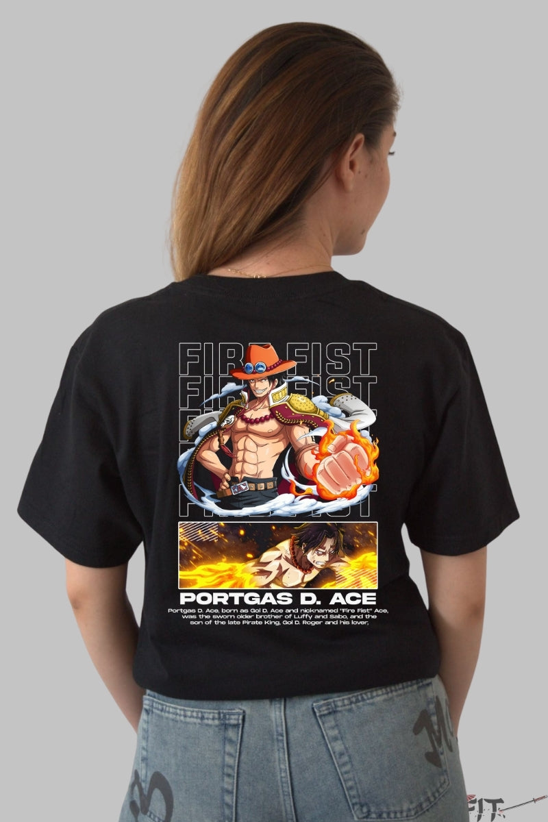 Tricou Anime One Piece - Portgas D. Ace Fist of Fire dama negru
