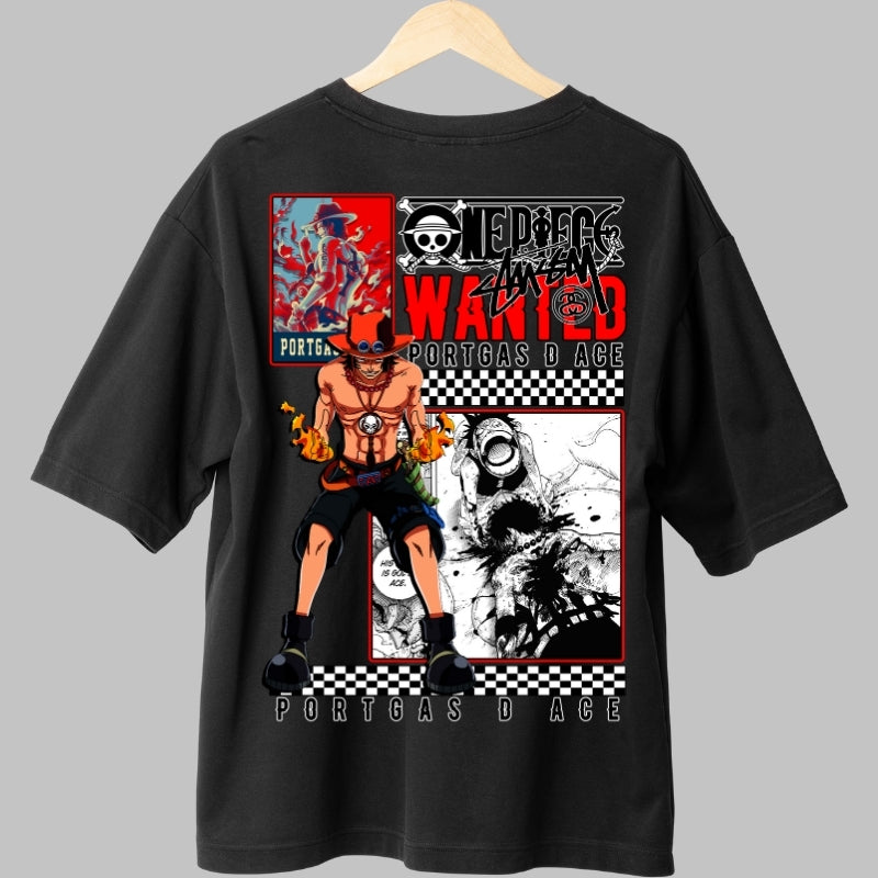 Tricou Anime One Piece - Portgas D. Ace Wanted Poster spate