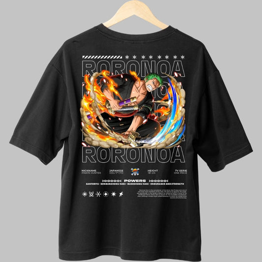 Tricou Anime One Piece - Roronoa Zoro Santoryu Flame Slash spate