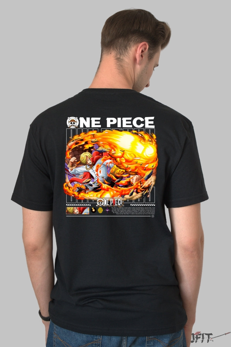 Tricou Anime One Piece - Sanji Diavolul de Foc barbat negru