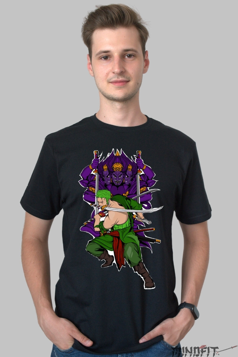Tricou Anime One Piece - Zoro Asura Demon Slayer barbat negru
