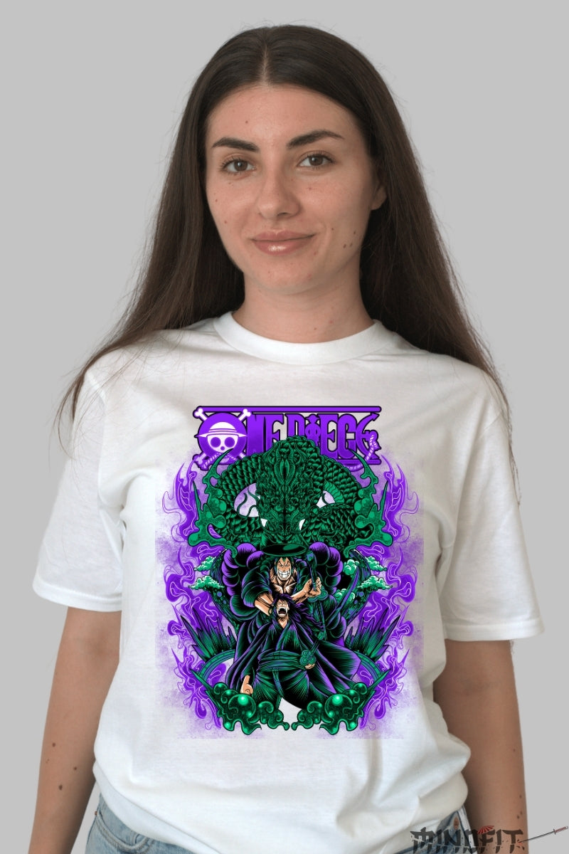 Tricou Anime One Piece - Zoro King of Hell Spirit dama alb