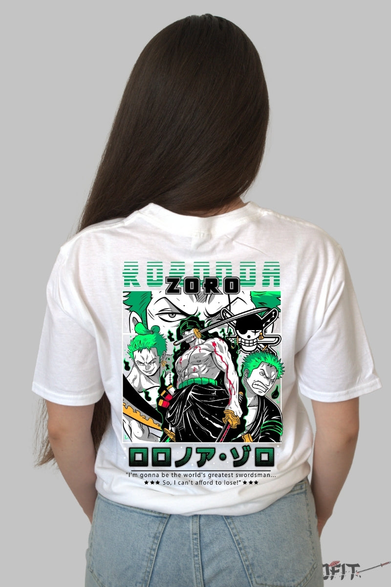 Tricou Anime One Piece - Zoro Sabia Onoarei dama alb