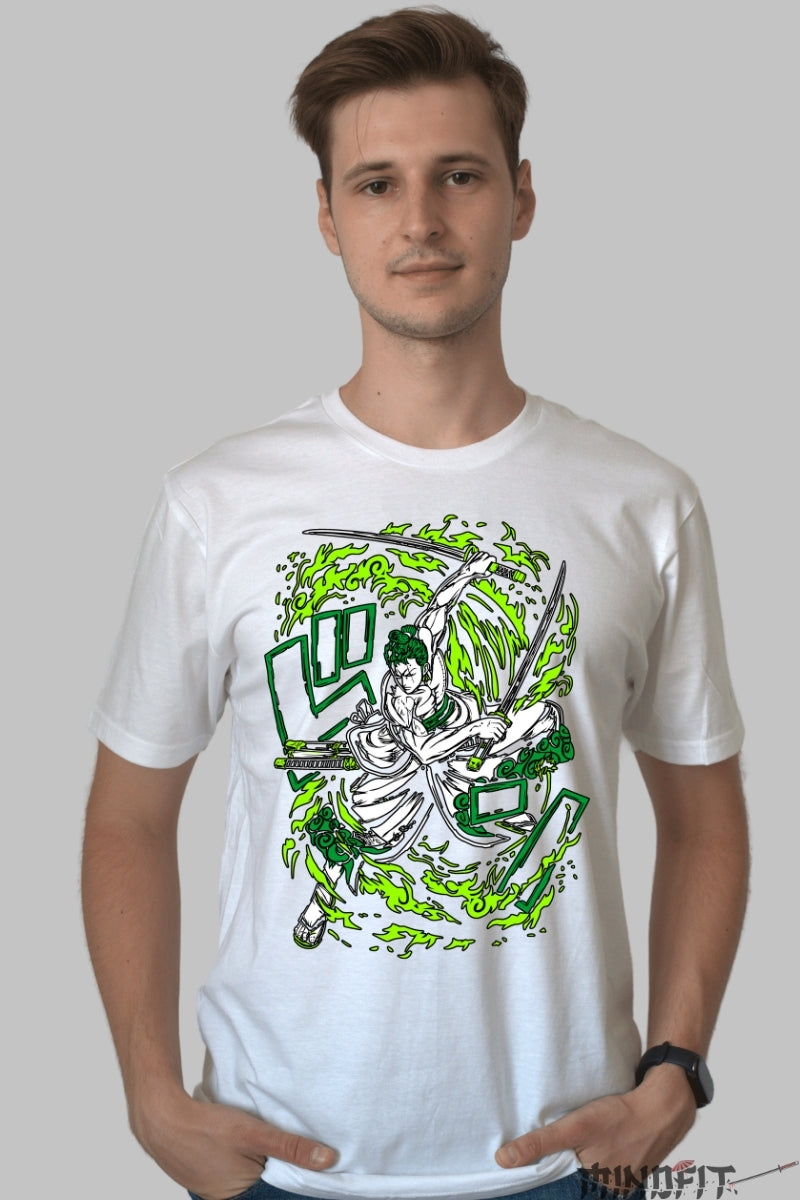 Tricou Anime One Piece - Zoro Spiritul celor Trei Sabii barbat alb