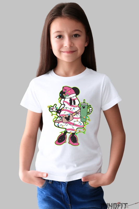 Tricou Copii Craciun - Bradut Cool cu Limonada si Decoratiuni fata alb