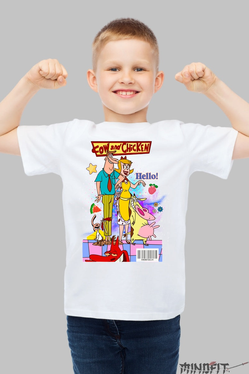 Tricou Cow and Chicken Hello - Cartoon Network baiat alb
