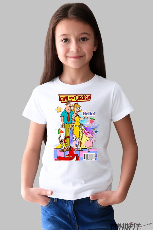 Tricou Cow and Chicken Hello - Cartoon Network fata alb