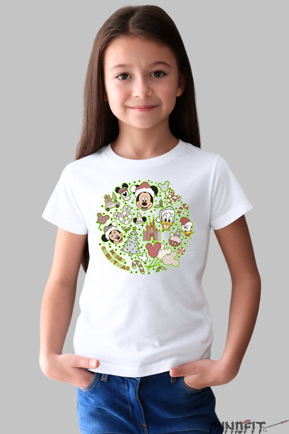 Tricou Craciun Copii - Personaje Vesele si Dulciuri Magice fata alb