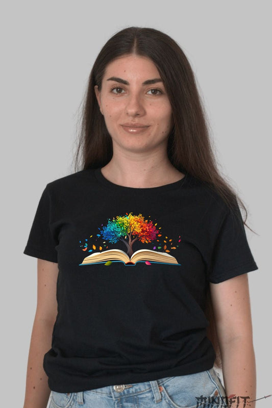 Tricou Cu Flori De Primavara - Arborele Cunoasterii Dama Negru