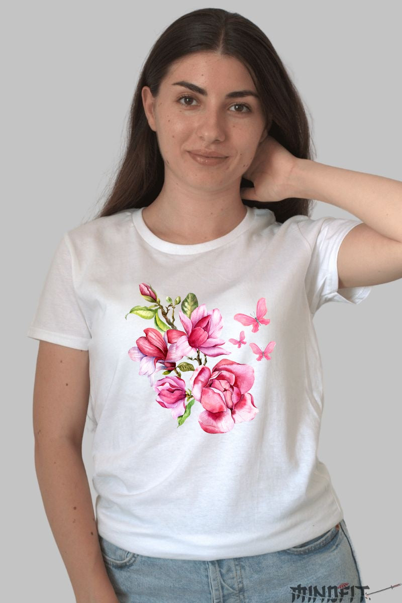 Tricou Cu Flori De Primavara - Armonie Inflorita Dama Alb