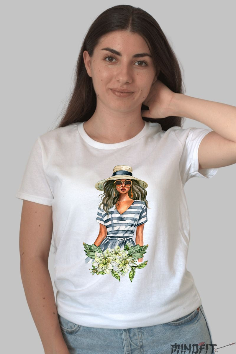 Tricou Cu Flori De Primavara - Eleganta Urbana Dama Alb