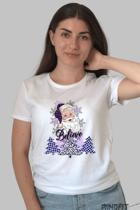 Tricou De Craciun - Believe In Mos Craciun dama alb