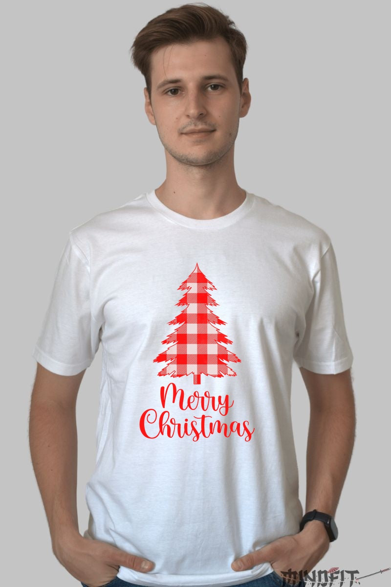 Tricou De Craciun - Brad Carouri Rosii barbat alb