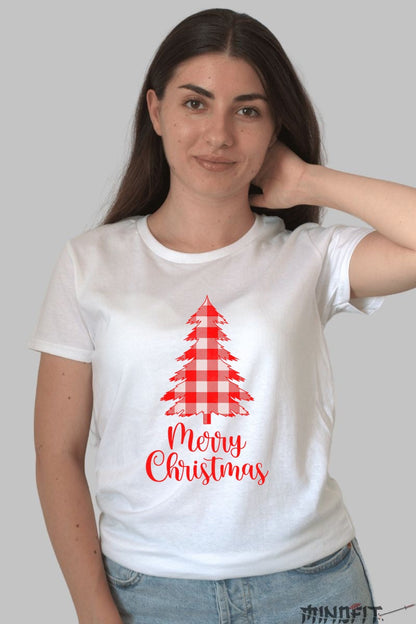 Tricou De Craciun - Brad Carouri Rosii dama alb