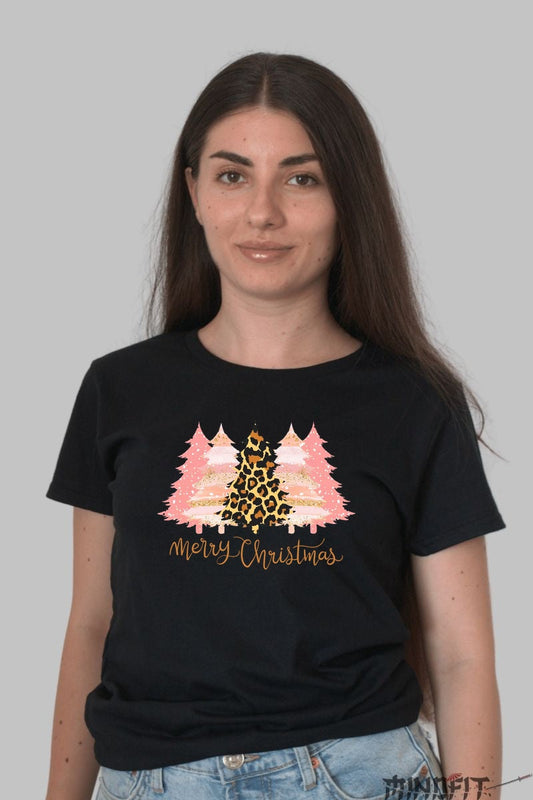 Tricou De Craciun - Brad Cu Print Leopard dama negru