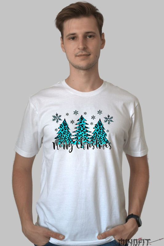 Tricou De Craciun - Braduti Leopard Turcoaz barbat alb